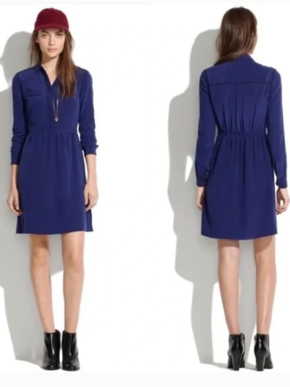 Madewell Cinema 100% silk long sleeve fit & flare button up long sleeve dress 4